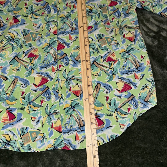 VTG Jantzen Classics Hawaiian Shirt Men's Green Palm Tree Sailboat Island Print - Picture 6 of 6